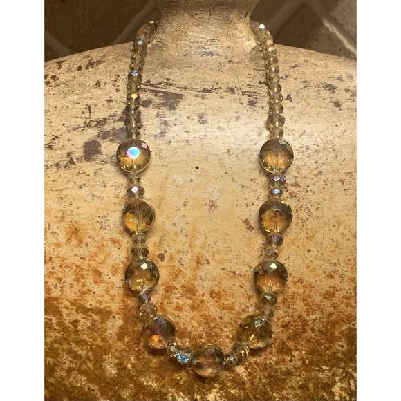 Yellow Gold Crystal AB Coated Strand of Beads w/ Silver Tone Clasp 20.5 Inches - Picture 2 of 10